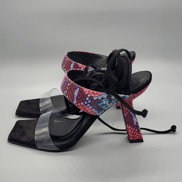 Marcell von Berlin Python Embossed Plexi Strap Lace-Up Sandals - Picture 15 of 17